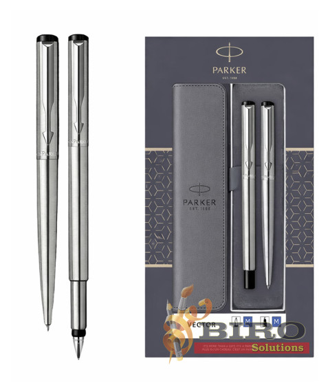 Set Parker Vector Metal SS GT – stilou + pix, casetă cu fereastră și etui